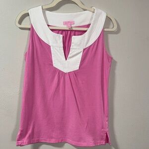 Lilly Pulitzer Pink & White Tank Top Cissy linen blend sleeveless tunic S #6124